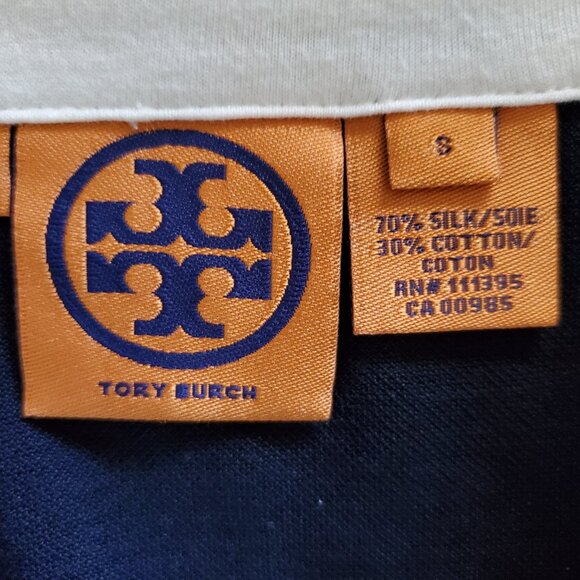 Tory Burch Silk-blend Navy Polo Shirt - Picture 7 of 8